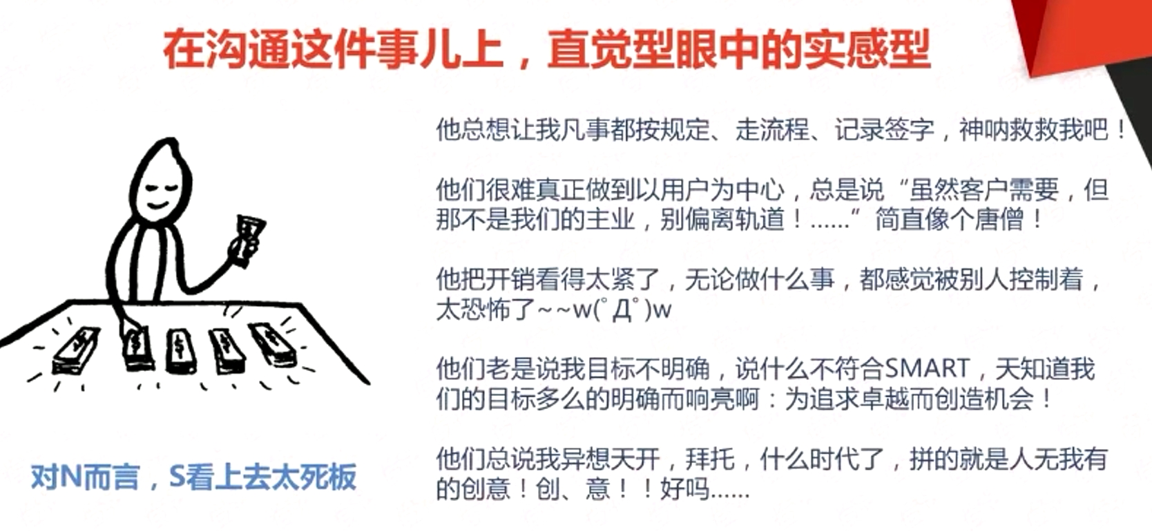 在溝通這件事兒上，直覺型眼中的實感型